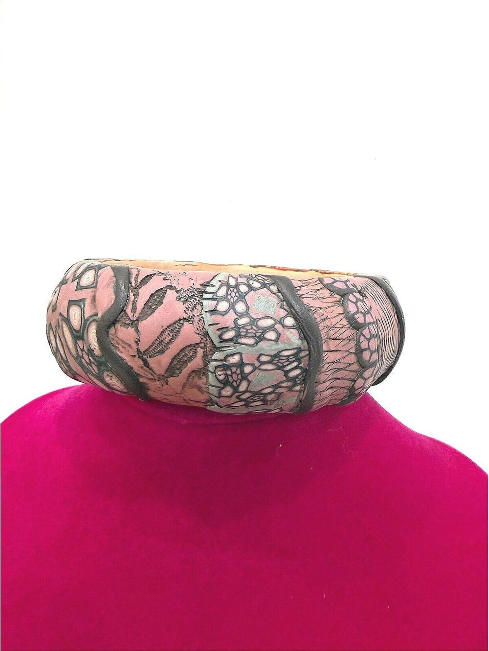 Handcrafted Pink and Black Patterned Bangle Bracelet
